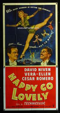 c178 HAPPY GO LOVELY three-sheet movie poster '51 David Niven, Vera-Ellen