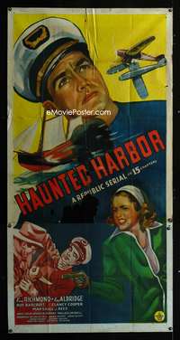 c179 HAUNTED HARBOR three-sheet movie poster '44 Kane Richmond, serial!
