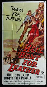 c184 HELL BENT FOR LEATHER three-sheet movie poster '60 Audie Murphy, Farr