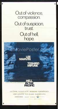 c185 HELL IN THE PACIFIC three-sheet movie poster '69 Lee Marvin, Mifune
