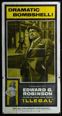 c205 ILLEGAL three-sheet movie poster '55 Edward G. Robinson, Mansfield