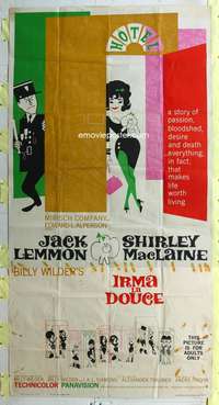 c216 IRMA LA DOUCE three-sheet movie poster '63 Wilder, Lemmon, MacLaine
