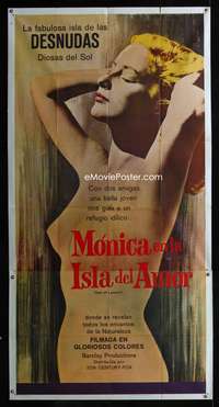 c217 ISLE OF LEVANT Spanish/U.S. three-sheet movie poster '57 sexy nude sun goddess!
