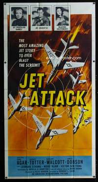 c224 JET ATTACK three-sheet movie poster '58 cool fighter jet artwork!