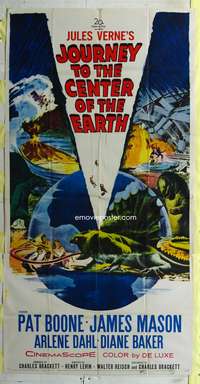 c229 JOURNEY TO THE CENTER OF THE EARTH three-sheet movie poster '59 Verne