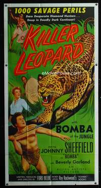c242 KILLER LEOPARD three-sheet movie poster '54 Bomba the Jungle Boy!