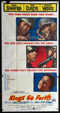 c244 KINGS GO FORTH three-sheet movie poster '58 Frank Sinatra, Tony Curtis