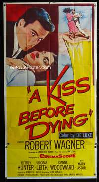 c245 KISS BEFORE DYING three-sheet movie poster '56 Robert Wagner, Woodward