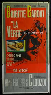 c250 LA VERITE three-sheet movie poster '61 Brigitte Bardot, Henri Clouzot