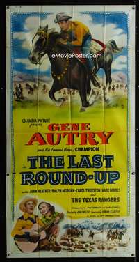 c253 LAST ROUND-UP three-sheet movie poster '47 great image of Gene Autry!