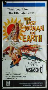 c254 LAST WOMAN ON EARTH three-sheet movie poster '60 ultra sexy image!