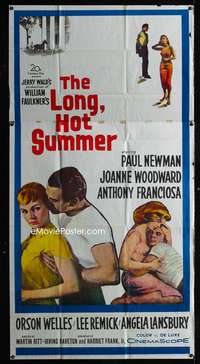 c273 LONG, HOT SUMMER three-sheet movie poster '58 Paul Newman, Woodward