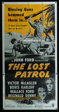 c276 LOST PATROL three-sheet movie poster R54 Boris Karloff, Victor McLaglen