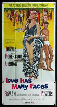 c277 LOVE HAS MANY FACES three-sheet movie poster '65 Lana Turner, Robertson