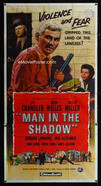 c282 MAN IN THE SHADOW three-sheet movie poster '58 Chandler, Orson Welles