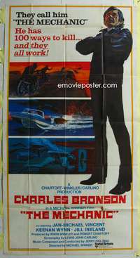 c289 MECHANIC int'l three-sheet movie poster '72 cool art of Charles Bronson!