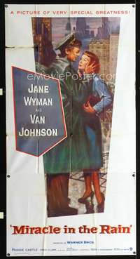 c293 MIRACLE IN THE RAIN three-sheet movie poster '56 Jane Wyman, Van Johnson