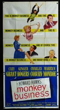 c297 MONKEY BUSINESS three-sheet movie poster '52 Cary Grant,Rogers,Monroe
