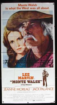c298 MONTE WALSH three-sheet movie poster '70 Lee Marvin, Jeanne Moreau