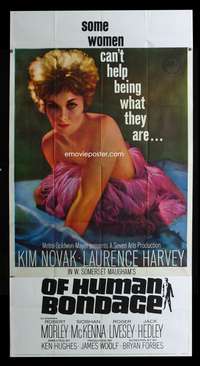 c310 OF HUMAN BONDAGE three-sheet movie poster '64 sexiest Kim Novak c/u!