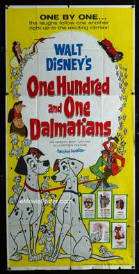 c314 ONE HUNDRED & ONE DALMATIANS three-sheet movie poster '61 Disney classic!