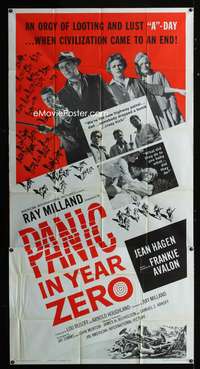 c325 PANIC IN YEAR ZERO three-sheet movie poster '62 Ray Milland, Jean Hagen