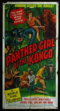 c326 PANTHER GIRL OF THE KONGO three-sheet movie poster '55 Phyllis Coates