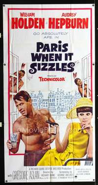 c328 PARIS WHEN IT SIZZLES three-sheet movie poster '64 Audrey Hepburn