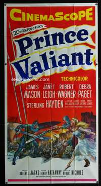 c342 PRINCE VALIANT three-sheet movie poster '54 Robert Wagner, Janet Leigh
