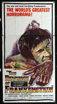 c352 REVENGE OF FRANKENSTEIN three-sheet movie poster '58 Peter Cushing
