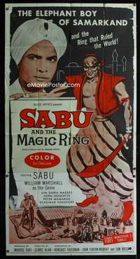 c366 SABU & THE MAGIC RING three-sheet movie poster '57 William Marshall