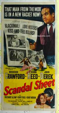 c373 SCANDAL SHEET three-sheet movie poster '52 Sam Fuller, Brod Crawford