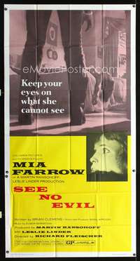 c376 SEE NO EVIL three-sheet movie poster '71 Mia Farrow, blind horror!