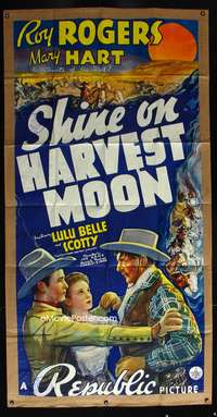 c382 SHINE ON HARVEST MOON three-sheet movie poster '38 Roy Rogers, Hart
