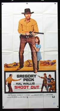 c383 SHOOT OUT int'l three-sheet movie poster '71 gunfighting Gregory Peck!