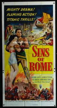 c385 SINS OF ROME three-sheet movie poster '54 Massimo Girotti, Italian!