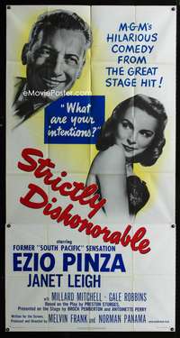 c409 STRICTLY DISHONORABLE three-sheet movie poster '51 Pinza, Janet Leigh