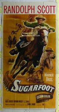 c412 SUGARFOOT three-sheet movie poster '51 cowboy Randolph Scott on horse!