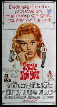 c413 SUNDAY IN NEW YORK three-sheet movie poster '64 Jane Fonda, Rod Taylor
