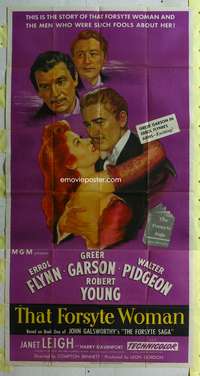c423 THAT FORSYTE WOMAN three-sheet movie poster '49 Errol Flynn, Garson