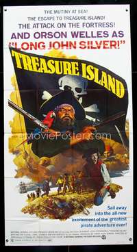 c446 TREASURE ISLAND three-sheet movie poster '72 Orson Welles as Long John