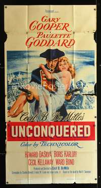 c451 UNCONQUERED three-sheet movie poster R48 Gary Cooper, Paulette Goddard