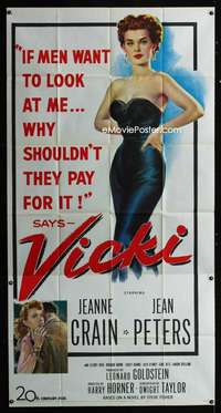 c465 VICKI three-sheet movie poster '53 sexy art of really BAD Jeanne Crain!