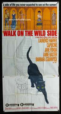 c474 WALK ON THE WILD SIDE three-sheet movie poster '62 Jane Fonda, Capucine