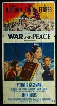 c475 WAR & PEACE three-sheet movie poster '56 Audrey Hepburn, Fonda, Ferrer