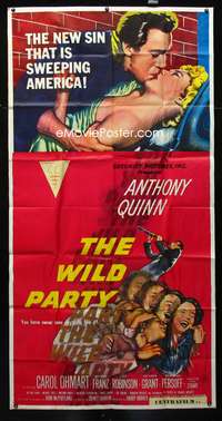 c489 WILD PARTY three-sheet movie poster '56 Anthony Quinn, Carol Ohmart
