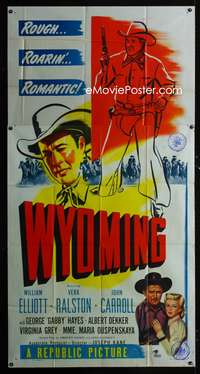 c495 WYOMING three-sheet movie poster '47 Wild Bill Elliott, Vera Ralston