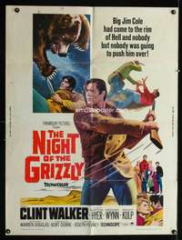 d159 NIGHT OF THE GRIZZLY Thirty by Forty movie poster '66 Clint Walker vs bear!