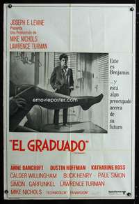 d202 GRADUATE Argentinean movie poster R72 classic image of Dustin Hoffman & Anne Bancroft's sexy leg!