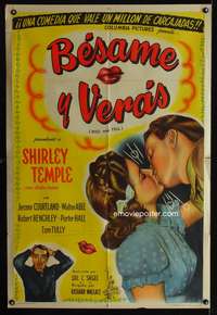 d228 KISS & TELL Argentinean movie poster '45 Shirley Temple kissing!